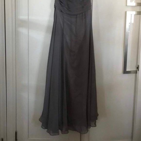 Strapless grey long chiffon dress, size 12 - Picture 2 of 5